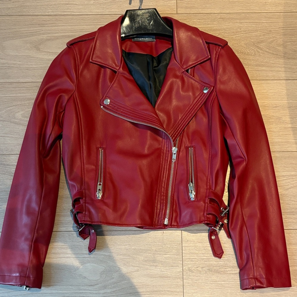 Stylish Red Leather Biker Jacket